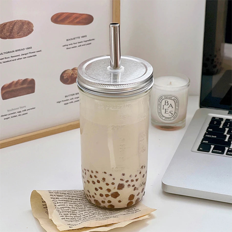Ins Boba Milk Tea Gelas Air Cawan Dengan Penutup Jerami Kapasiti Besar Tahan Haba Jelas Gelas Kopi Bubble Jus Cawan Minuman Sejuk