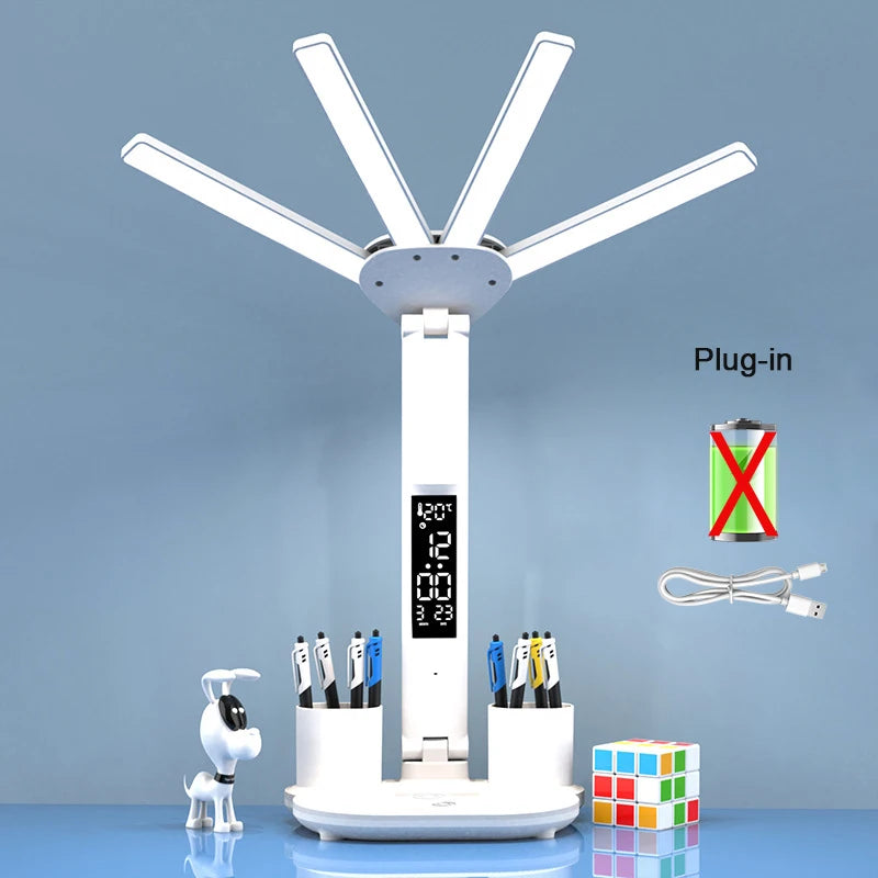 Lampu Meja Boleh Dicas semula untuk Belajar, Lampu Baca Lampu Meja Lampu Meja Dipimpin dengan Kipas, Lampu Baca Dispaly Jam Dipimpin
