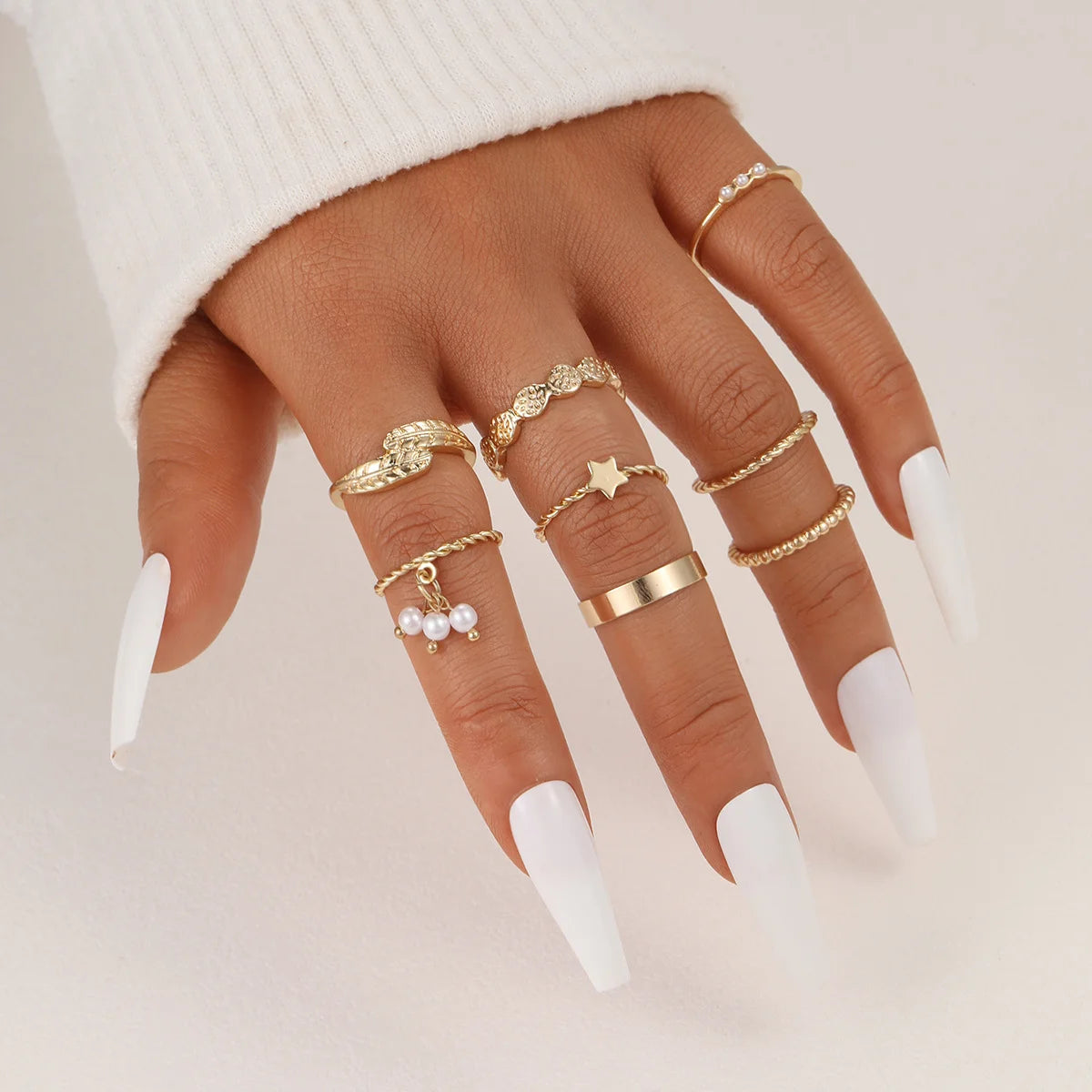 47Pcs/Set Vintage Gold Color Heart Rings Set For Women Men Hollow Butterfly Pearl Crystal Geometric Rings Trendy Finger Jewelry