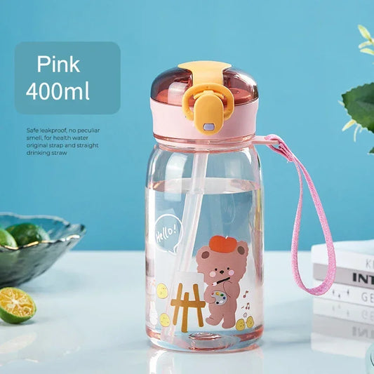400ml Cute Water Straw Cup Sippy Kids Cartoon BPA Free Leakproof Water Bottles Bear Outdoor Portable Drink Bottle Children's Cup