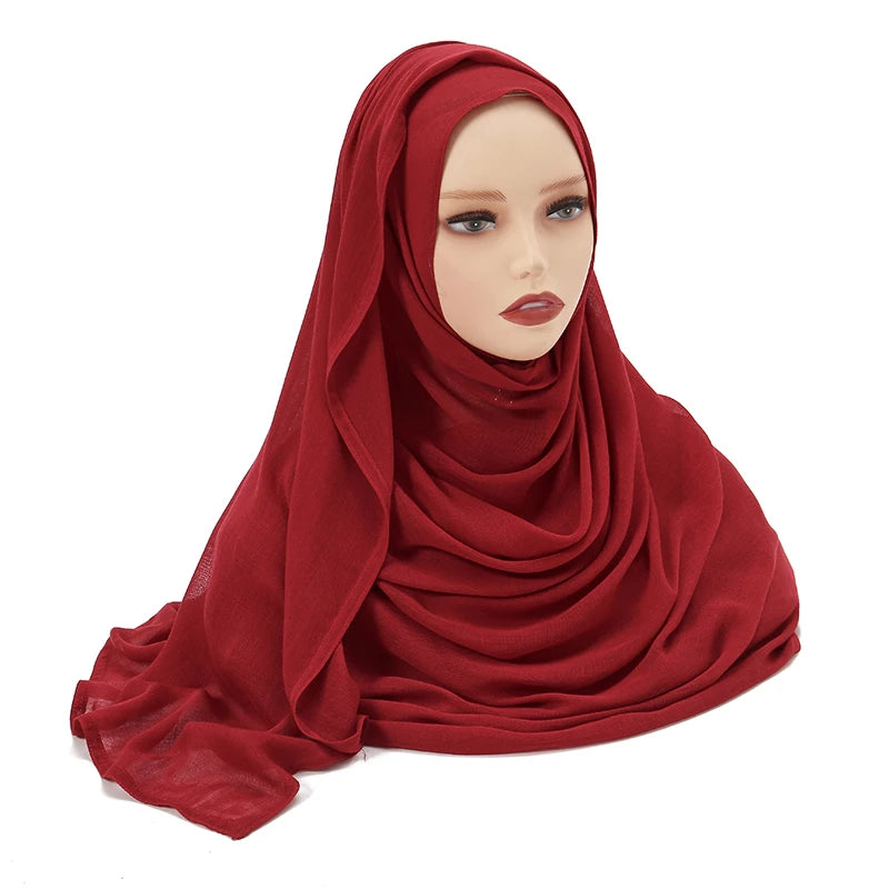 Tudung Muslimah untuk Wanita Selendang Nipis Polos Selendang Femme Musulman Lembut Viscose Rayon Tudung Kepala Serban Islami 200x85cm