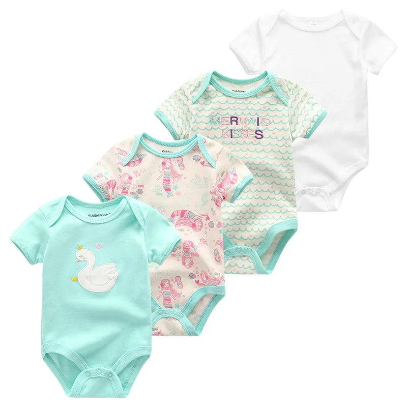 1/4Pcs Newborn Bodysuit Baby Boy Short Sleeve Jumpsuit Cartoon Print Toddler Girl Cotton Clothes 0-12Month Infant Romper Outfits