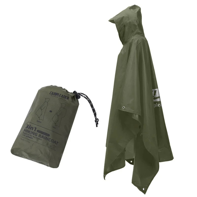 Baju Hujan Hiking 3 Dalam 1 Berbasikal Motosikal Luaran Ponco Hujan Ringan Sarung Hujan Panjang Digunakan Untuk Jaket Hujan, Tikar dan Kanop