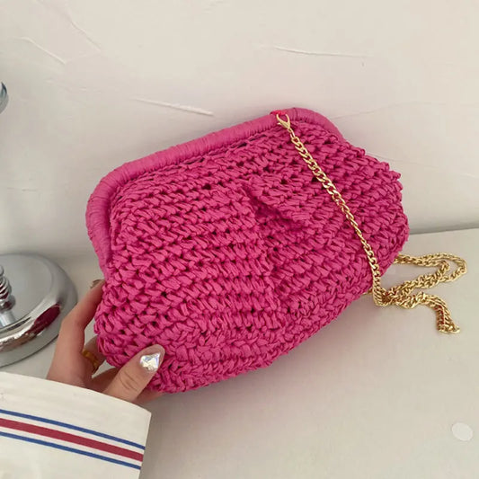 Gusure Musim Panas Pereka Beg Selempang Bahu Jerami Tenun Clutch Dompet Wanita Dumpling Crossbody Beg Pantai Beg Awan Fashon
