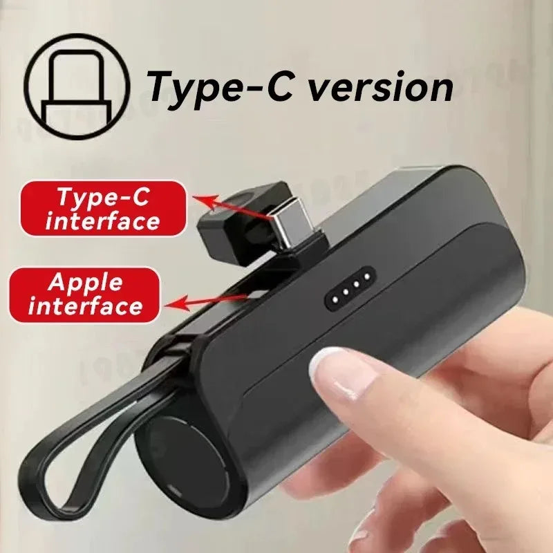 Bank Kuasa Mini 5000mAh 2 DALAM 1 Pengecas Telefon Bimbit Pantas Bateri Luaran Palam Power Bank Untuk iPhone dan Jenis-c