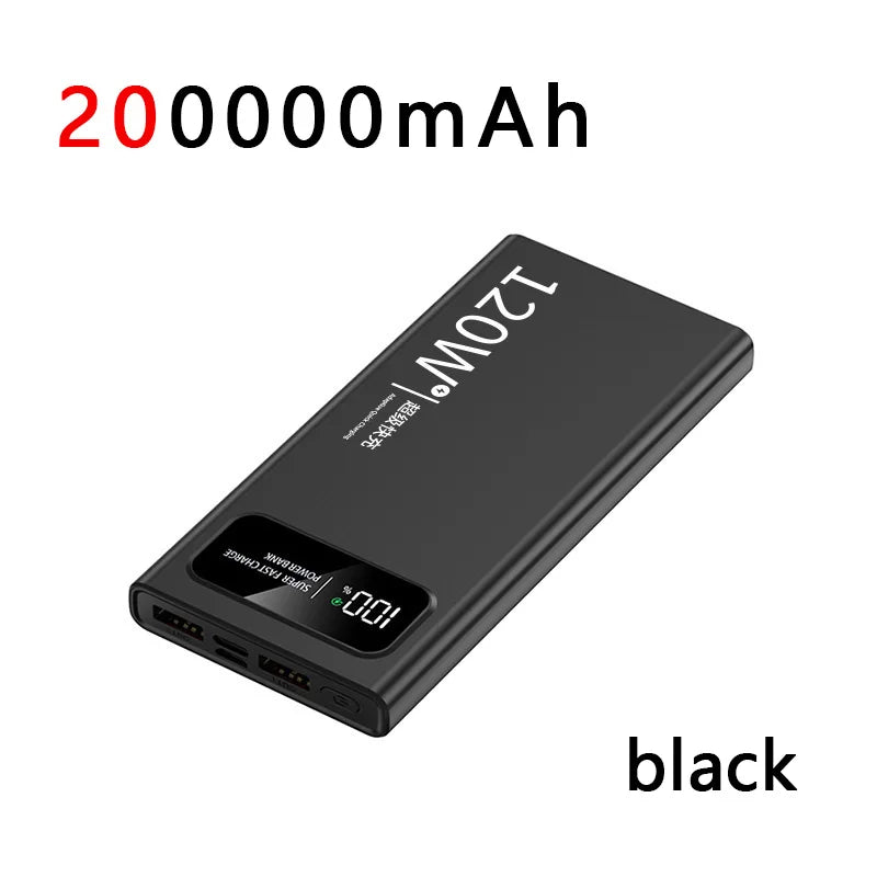 Bank Kuasa 200000mAh 120W Pengecasan Super Pantas Bateri Kapasiti Tinggi Paparan Digital Power Bank Untuk iphone Huawei Xiaomi Samsung