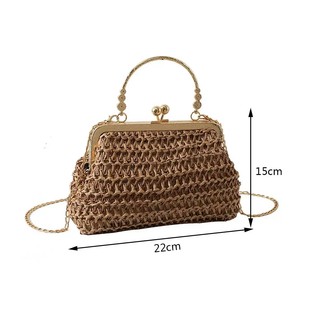 Luxury Designer Trendy Straw Weaving Shoulder Bag Versatile Small Beading Handbag For Women Summer Casual Beach Bag Travel Purse