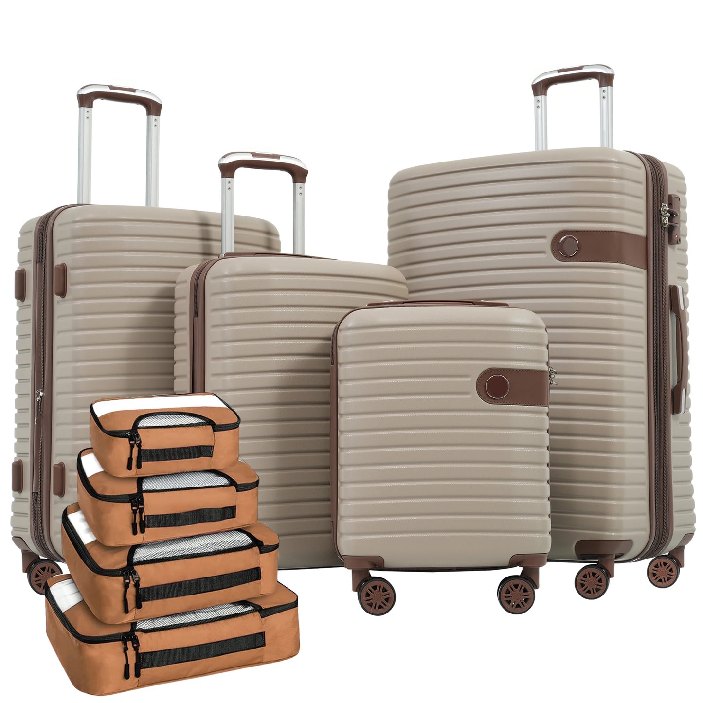 Set Bagasi 4 Keping Set Koper ABS Cangkang Keras Bagasi Perjalanan Boleh Dibesarkan Ringan dengan 4 Kiub Pembungkusan TSA Lock Spinner