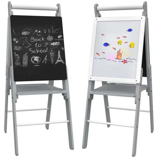 AIYAPLAY Children's easel Double-sided Whiteboard and Whiteboard easel Height Adjustable 3-in-1 Drawing Art Easel with Paper Roll 40x56x107/112/117 cm Grey