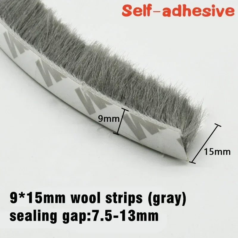 10M Sealing Brush Strip Aluminium Alloy Door Window Soundproof Weather Stripping Seal for Dustproof Groove Gap Filler Blocker