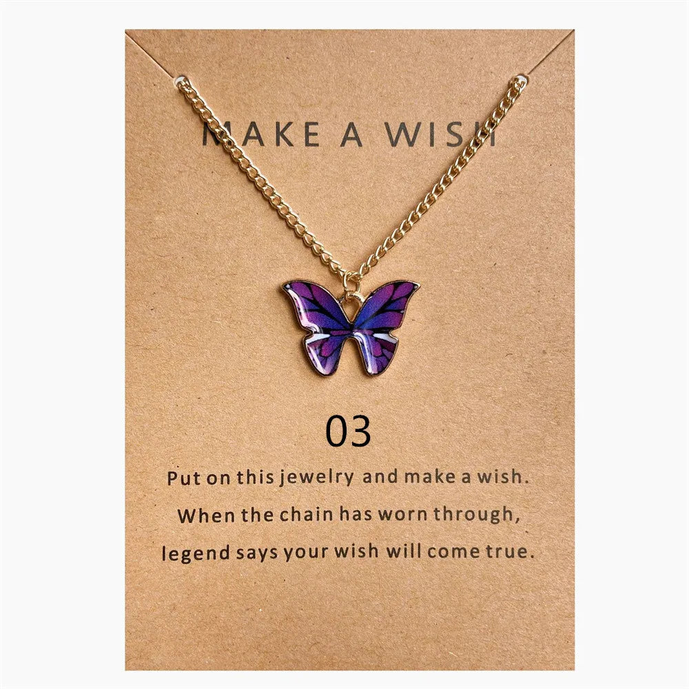 Wu's 2022 New Creative Simple Fashion NecklaceTemperament Cute LadiesNecklace Jewelry Retro Multicolor Butterfly Necklace