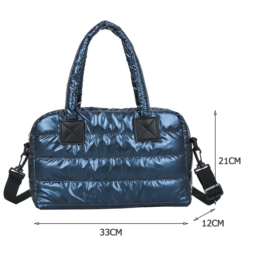 Musim Gugur Musim Sejuk Nilon Wanita Beg Tangan Kapasiti Besar Beg Bahu Kekisi Berkuil Kasual Wanita Warna Pepejal Beg Tote Beli-belah