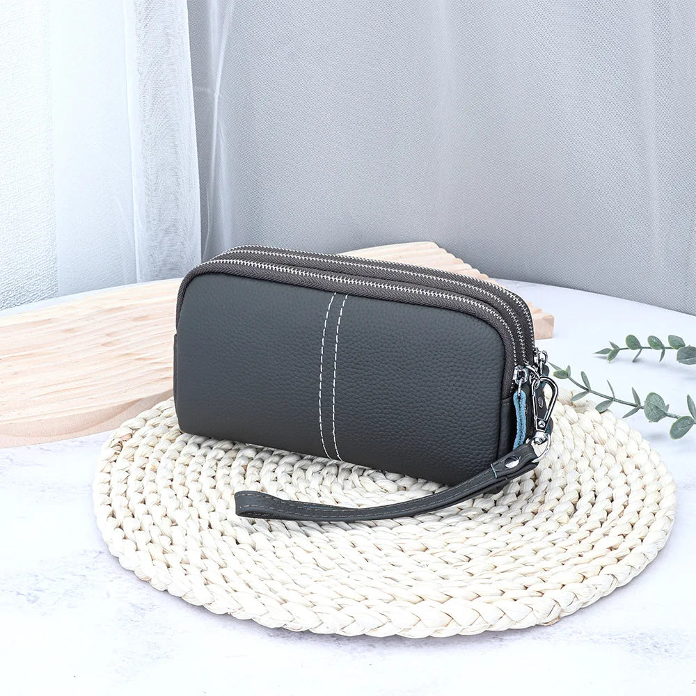 Large Capacity Wristlet Wallet Mobile Phone Pouch Women Leather Handbag Triple Zipper Clutch Phone Purse