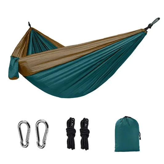 Single Person Camping Hammock Portable Nylon Color Hammocks Parachute Fabric Anti Rollover Outdoor Hiking Garden Hanging Bed