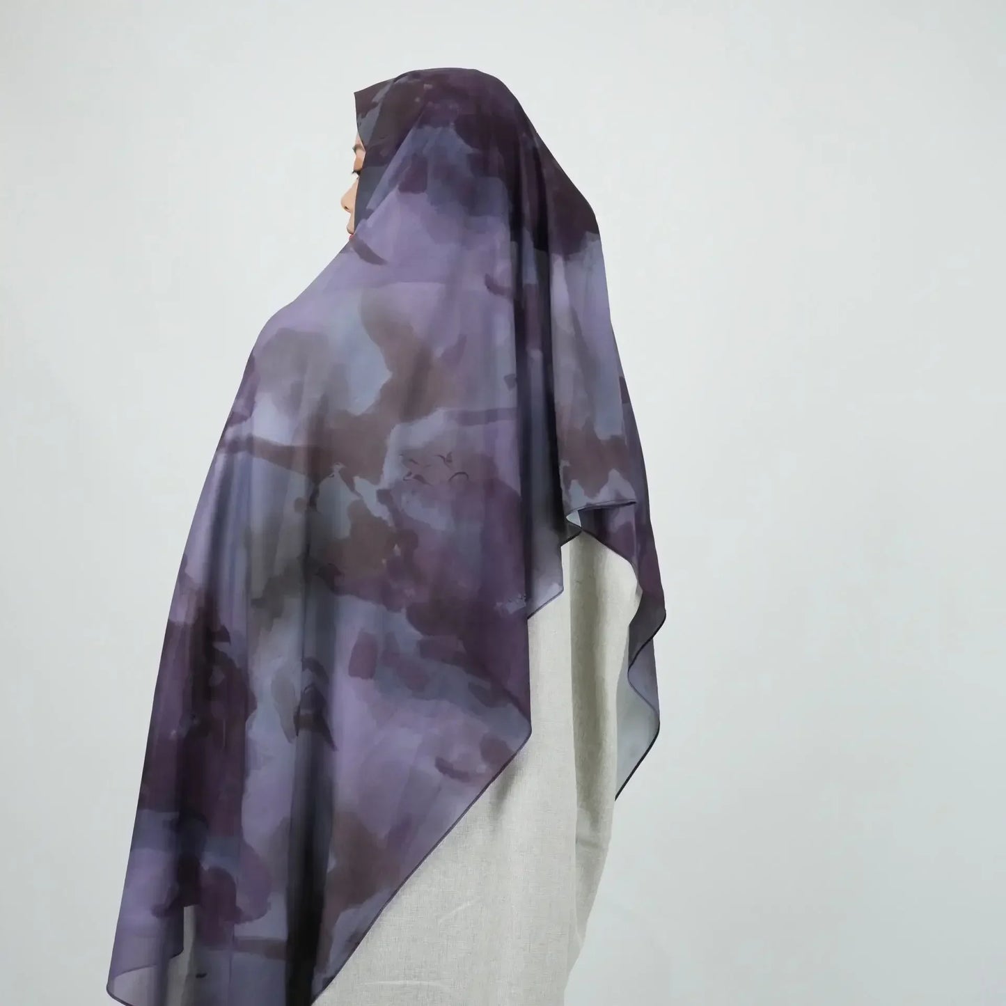 Dakwat Tie Dye Chiffon Hijab Kabut Permukaan Sandblasting Pakaian Islam Kesan Bayangan Pokok Serban Fesyen Muslimah untuk Wanita