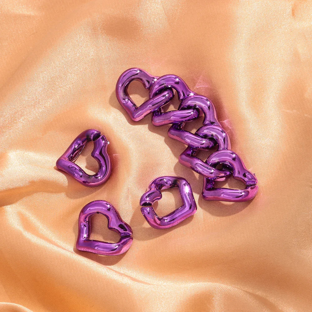 30pcs Metallic Color Acrylic 21x19MM Love Heart Link Chain Beads for Bracelet Necklace Earrings Making DIY Jewelry Accessories