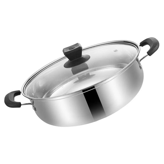 Stainless Steel Soup Pot Hot Thicken Double-handle Pan Hotpot Kitchen Stock Stovetop