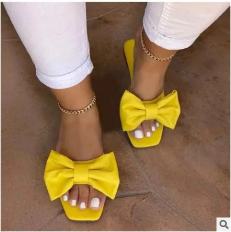 Women's Slippers Summer New Fashion Shoes for Women Plus Size 43 Solid Bow Flat Outdoor Beach Slippers Female Zapatos Mujer