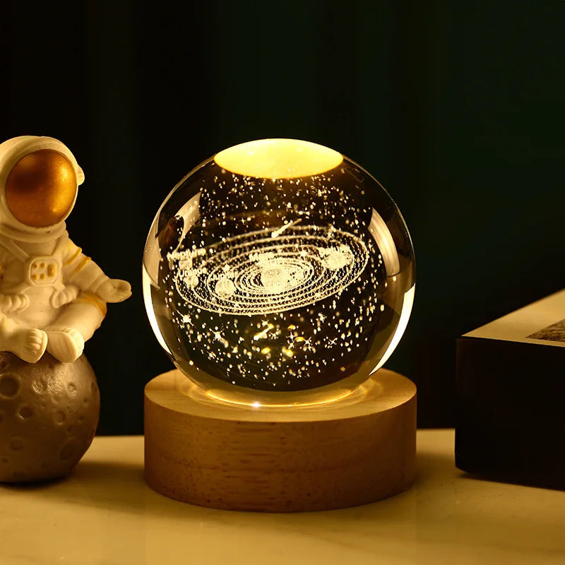 Bola Kristal 3D Kreatif Planet Galaksi Glob Kaca Bola Kristal Bulan Hiasan Desktop Tepi Katil Hiasan Rumah Hadiah Perhiasan Rumah