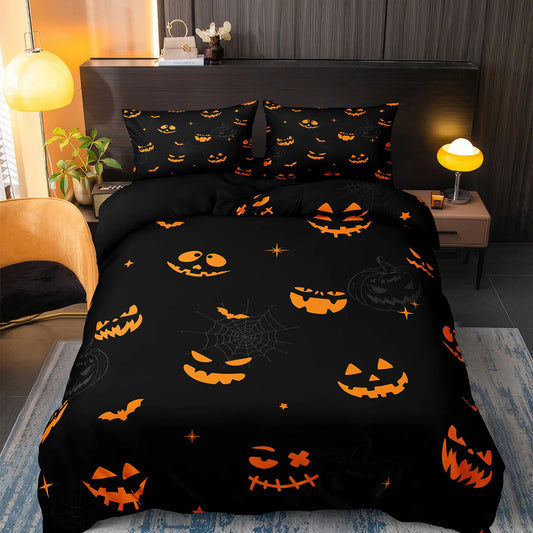 Set Sarung Duvet Halloween Sarung Selimut Labu Merah Jambu Set Tempat Tidur Hantu Hitam 3PCS Sarung Selimut Penyihir Ungu Microfiber