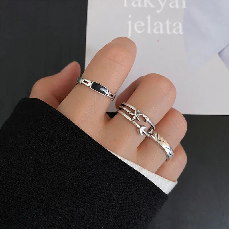 LATS Vintage Pink Roman Numerals Cool Rings Set for Women Rock Hip Hop Twist Geometry Open Ring Fashion Ins Jewelry Gifts