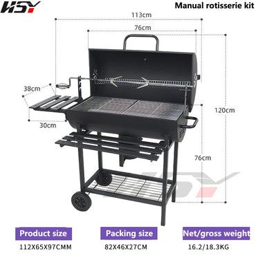 Tong Heavy Duty Chicken Rotisserie Kit Barbeku Grill Manual Besi Rotisserie Charcoal Bbq Grill Untuk Pesta