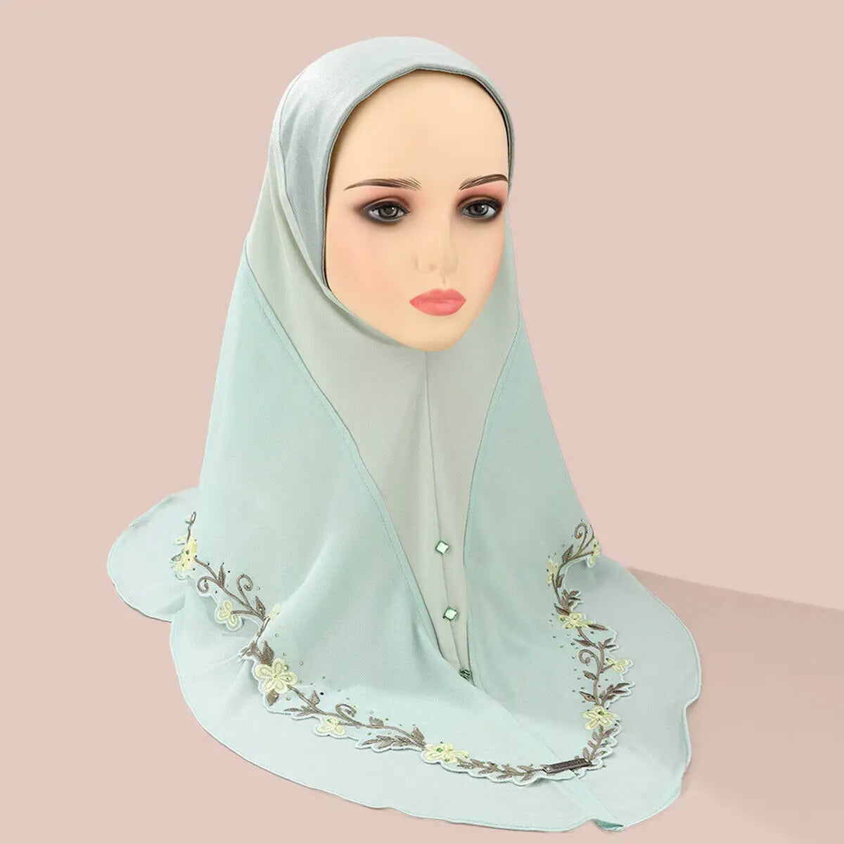 Malaysia Embroidery Floral 2 Layer Hijab Instant Muslim Wear Direct Selendang Islamik Tudung Arab Turban