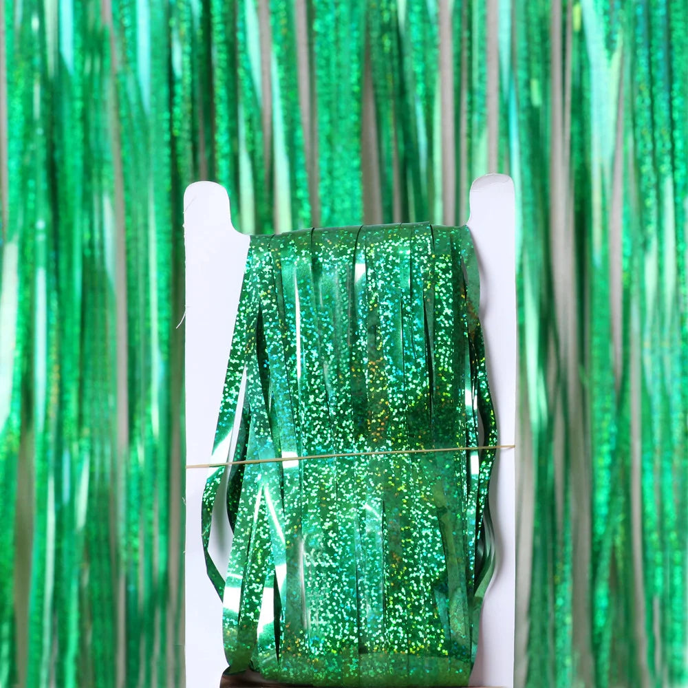 tinsel biru Tirai Kerajang Merah Jambu 1x3m Latar belakang pesta Emas Beige Green Foil Tirai Pinggiran 1m 2m Tirai