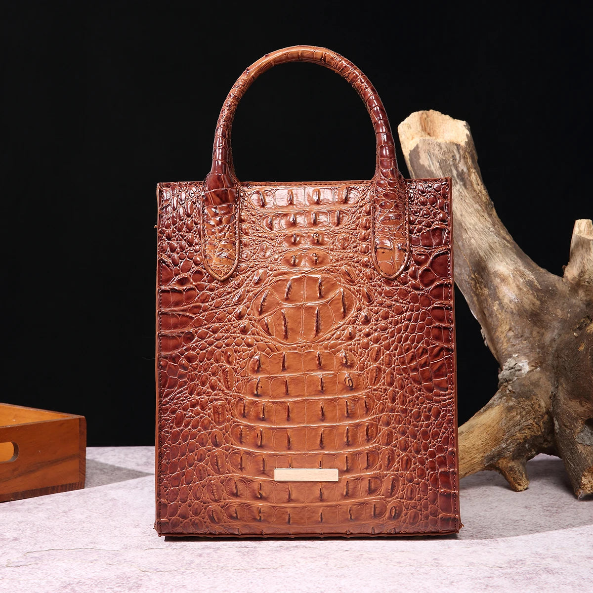 Beg Tote Corak Buaya Vintage Beg Satchel PU Mewah Beg Tangan Klasik Wanita Untuk Ulang-Alik
