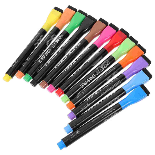 Pen Papan Putih Yihui Penanda Lukisan Warna Kepala Halus Magnetik Berasaskan Air Boleh Dipadam 12 Set untuk Pen Peti Aneka Warna