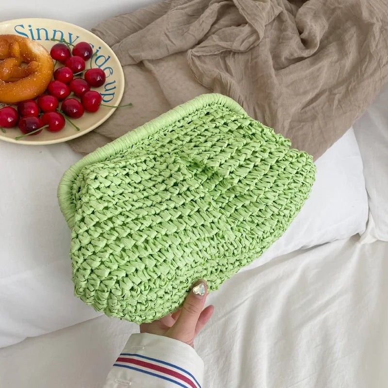 Gusure Musim Panas Pereka Beg Selempang Bahu Jerami Tenun Clutch Dompet Wanita Dumpling Crossbody Beg Pantai Beg Awan Fashon