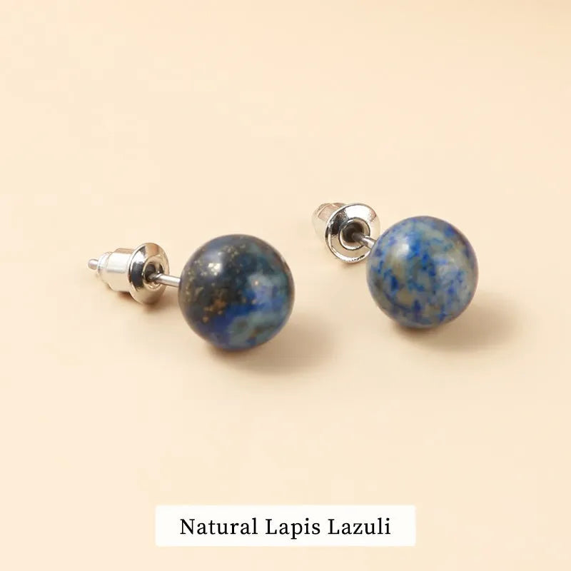 Change Better Natural Stone Amethyst Tiger Eye Agate Round Beads Earring Women Fashion Simple Stainless Steel Crystal Ear Studs