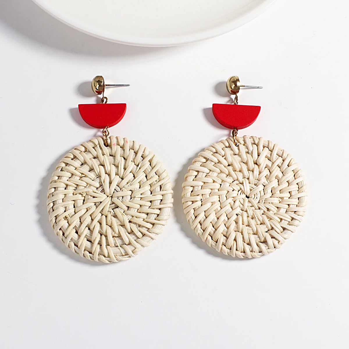 AENSOA Boho Handmade Geometric Wooden Rattan Braid Drop Earrings for Women Ethnic Bohemia Statement Earring Wholesale Jewelry
