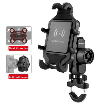 Motorcycle Phone Holder Bike Mobile Stand Bicycle Cell Phone Support Bracket with USB QC3.0 Fast Charging Wireless Charger