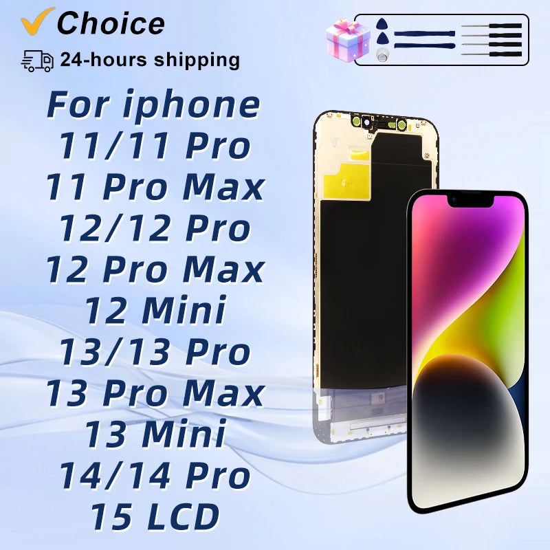 OLED Untuk iPhone 11 12 13 Skrin Paparan Untuk iPhone 13 Mini 14 Paparan LCD 14 PLUS 15 PLUS Touch Screen Digitizer Assembl
