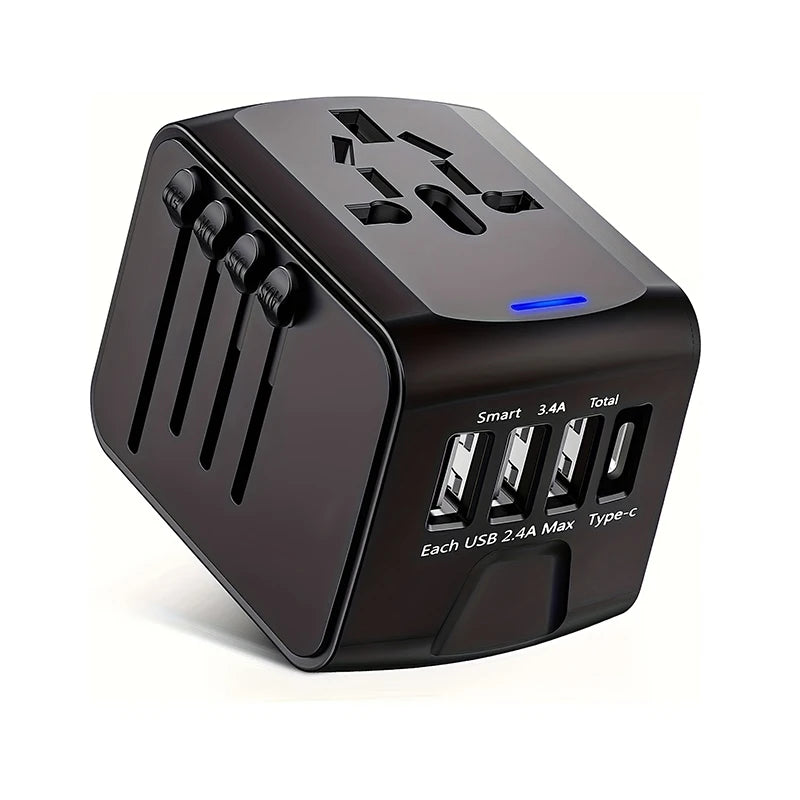 Penyesuai Perjalanan Antarabangsa Dengan 3 Penyesuai Kuasa USB Dan Jenis C Untuk Pengecasan Pantas Palam Tavel EU/UK/AS/Australia
