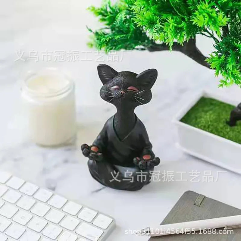 Patung Buddha Kucing Pelik Meditasi Yoga Hiasan Kucing Bahagia Hiasan Kraf Tangan Rumah