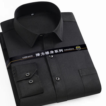 Kemeja Lelaki Lengan Panjang Kolar Berdiri (Kolar Mandarin) Poket Tampal Tunggal Pintar Kasual Biasa Pakaian Pejabat Perniagaan