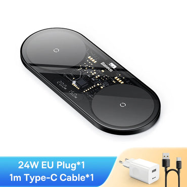 Pengecas Wayarles Dwi Baseus 20W untuk iPhone 16 15 14 Airpod Pro Pengecas Wayarles Qi Pantas untuk Pad Pengecasan Samsung Xiaomi 12 Pro