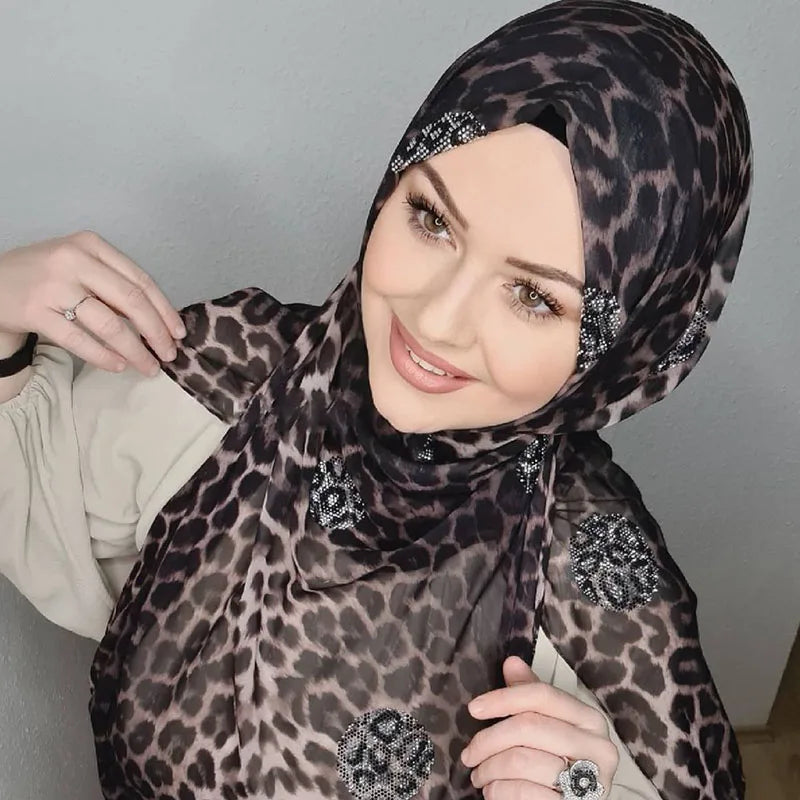 Serban Segera Muslim Berlian Imitasi Putih Chiffon Hijab Abaya Hijab untuk Wanita Abaya Jersi Glitter Head Scarf Dress Wanita Serban