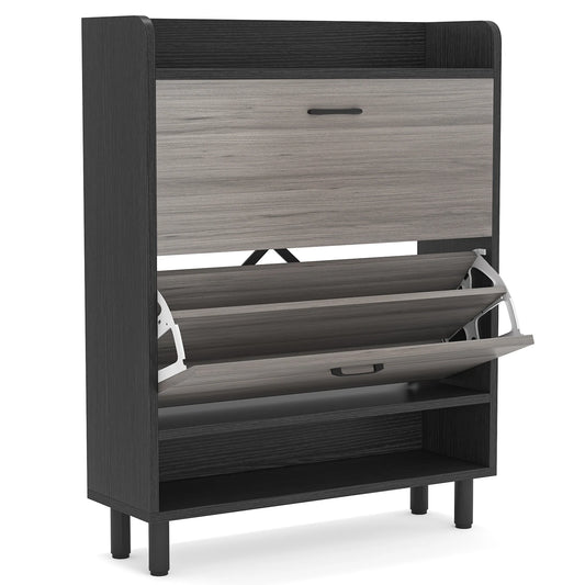 Kabinet Kasut Tribesigns, Kabinet Penyimpanan Kasut 2 Tingkat dengan Pintu Balik, Rak Penyusun Kasut Pintu Masuk Vintaj dengan Rak Terbuka