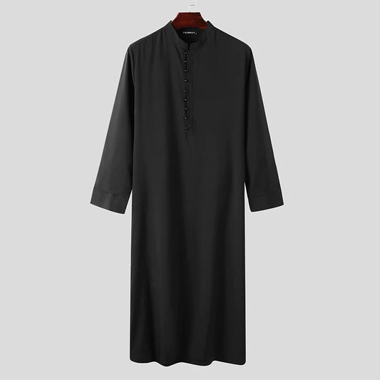 INCERUN Muslim Lelaki Jubba Thobe Solid 2024 Lengan Panjang Jubah Nipis Kaftan Stand Kolar Fesyen Arab Islami Lelaki Kaftan S-5XL