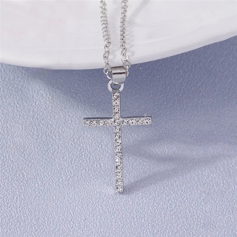 Fashion Cross Necklace for Women Men Gold Silver Color Dazzling Crystal Jesus Crucifix Necklace Christian Jewelry Wholesale
