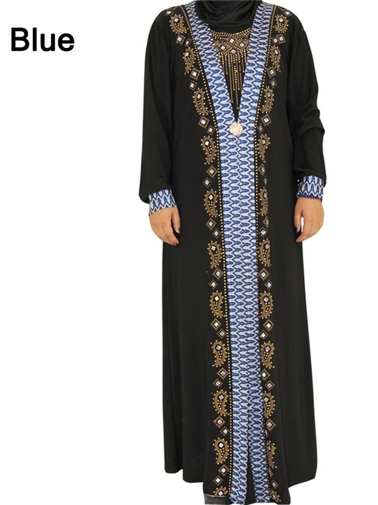Dubai Arab Islam Abaya Wanita Muslim Gaun Panjang Manik-manik Manik-manik Jubah Kaftan Elegan Splice Maxi Gaun Pakaian Islam Kaftan