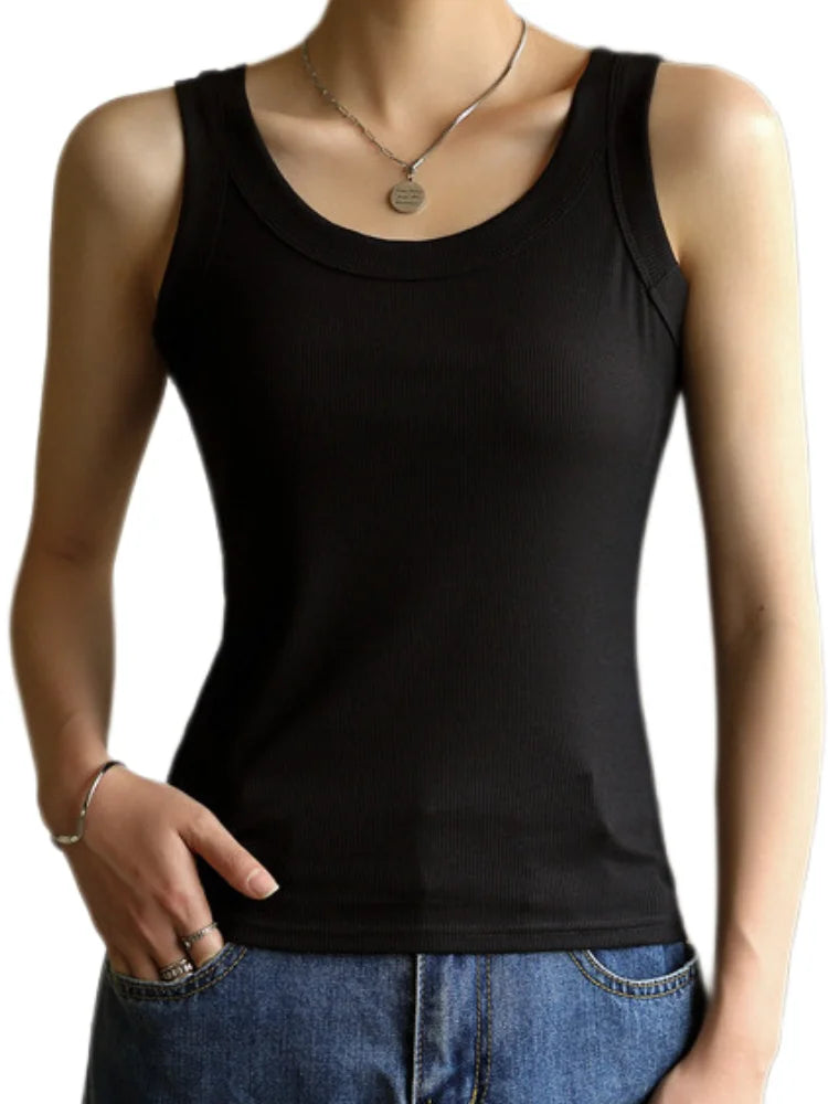 Wanita Seksi Knitted Vest Ribbed Slim Camis Tanpa Lengan Leher Bulat Tank Top 2023 Musim Panas Wanita Kasual Warna Solid Kamisol Asas