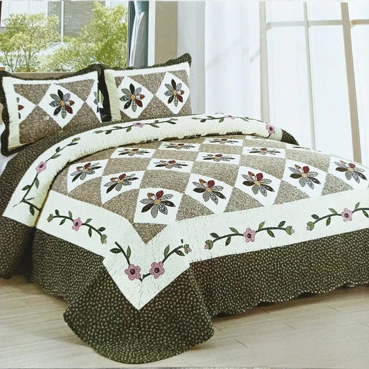 Handmade Quilted Bedspread Set, 100% Cotton, Patchwork Duvet, Linen Blanket, Cubrecam Bed Cover, Summer Quilt Bedding Set, 3Pcs