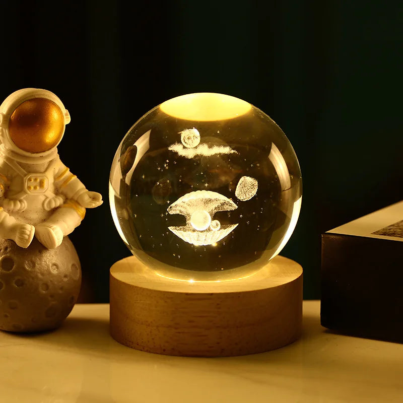 Bola Kristal 3D Kreatif Planet Galaksi Glob Kaca Bola Kristal Bulan Hiasan Desktop Tepi Katil Hiasan Rumah Hadiah Perhiasan Rumah