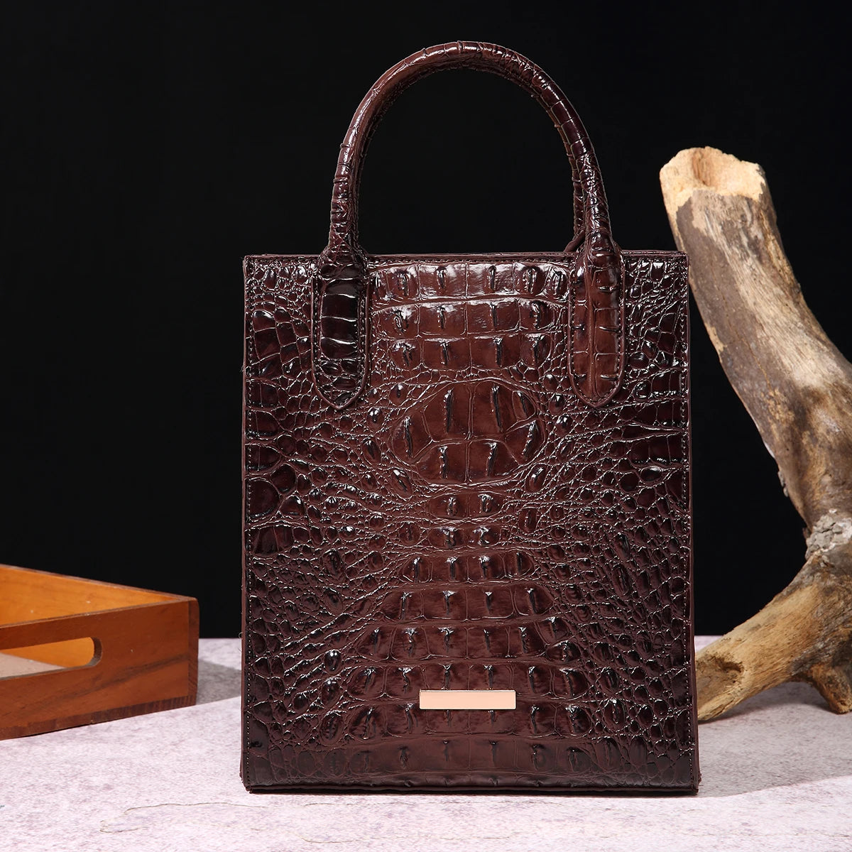 Beg Tote Corak Buaya Vintage Beg Satchel PU Mewah Beg Tangan Klasik Wanita Untuk Ulang-Alik