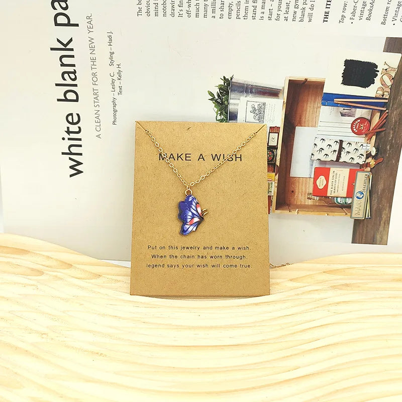 Wu's 2022 New Creative Simple Fashion NecklaceTemperament Cute LadiesNecklace Jewelry Retro Multicolor Butterfly Necklace