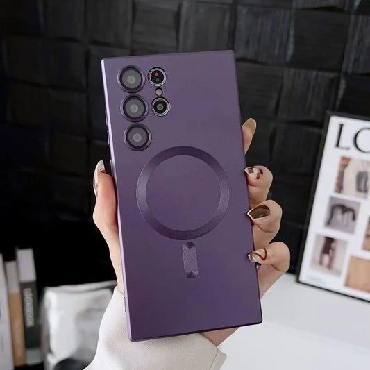 Kes Magnetik Tekstur Logam untuk Samsung S24 Ultra S23 S22 Plus S21 S20 FE Funda untuk Samsung Note 20 10 Plus Penutup Telefon Silikon